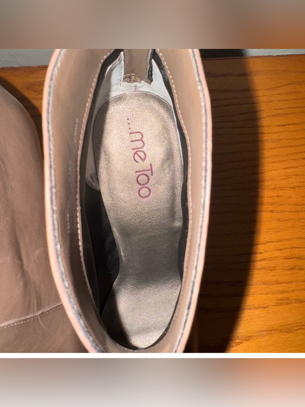 me too Taupe Leather High-Heel Ankle Booties. Size: 7.5 - Picture 4 of 6